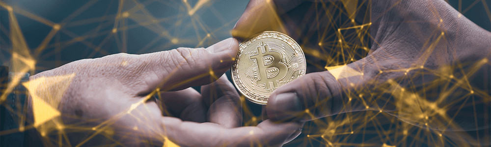 man giving bitcoin to a person