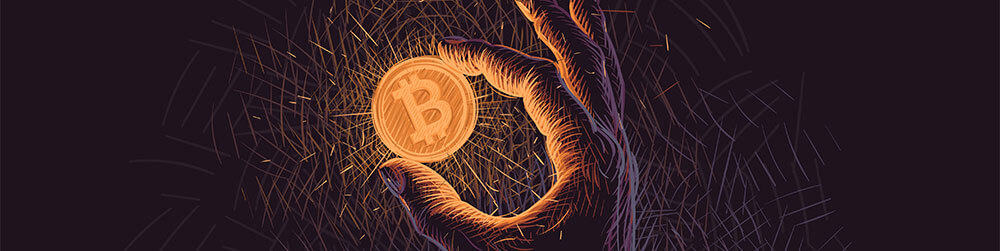 hand holding shining bitcoin