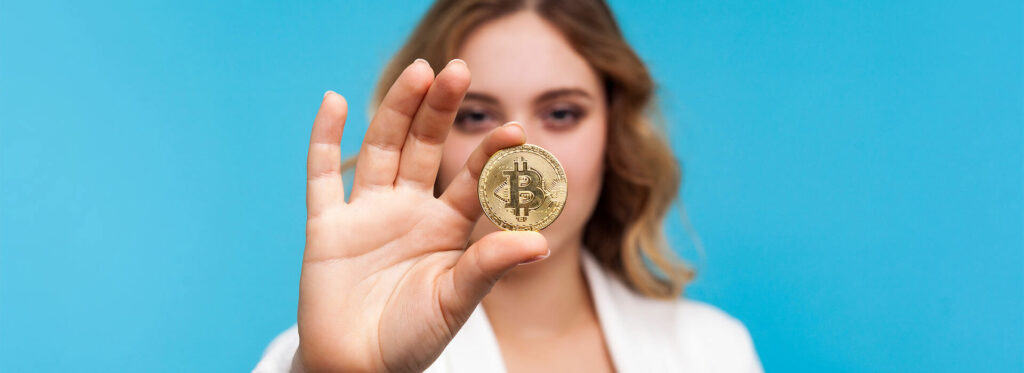 woman with bitcoin
