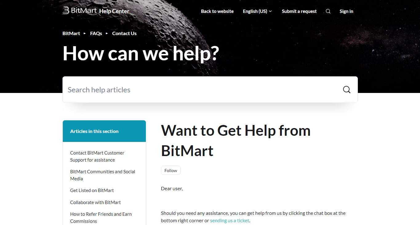 BitMart support
