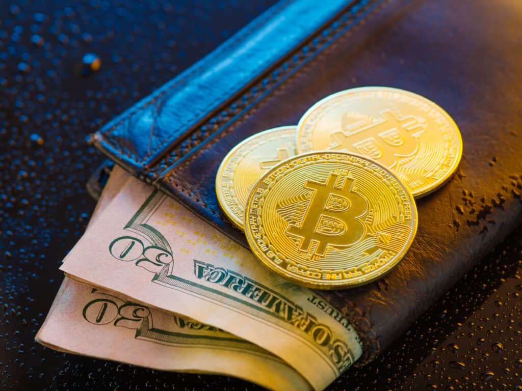 50 US dollars and bitcoins