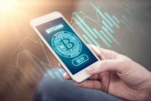 Bitcoin symbol on mobile phone