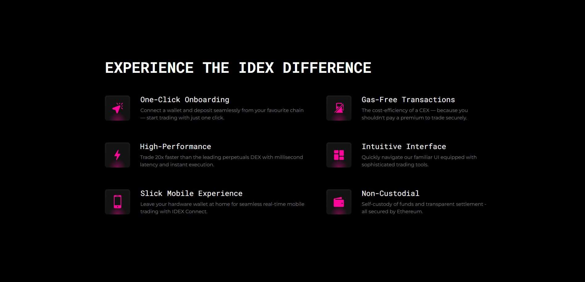 IDEX features