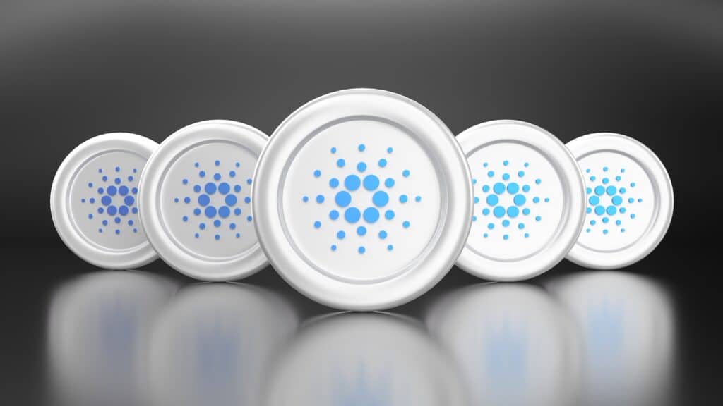 five cardano crypto coins in a row