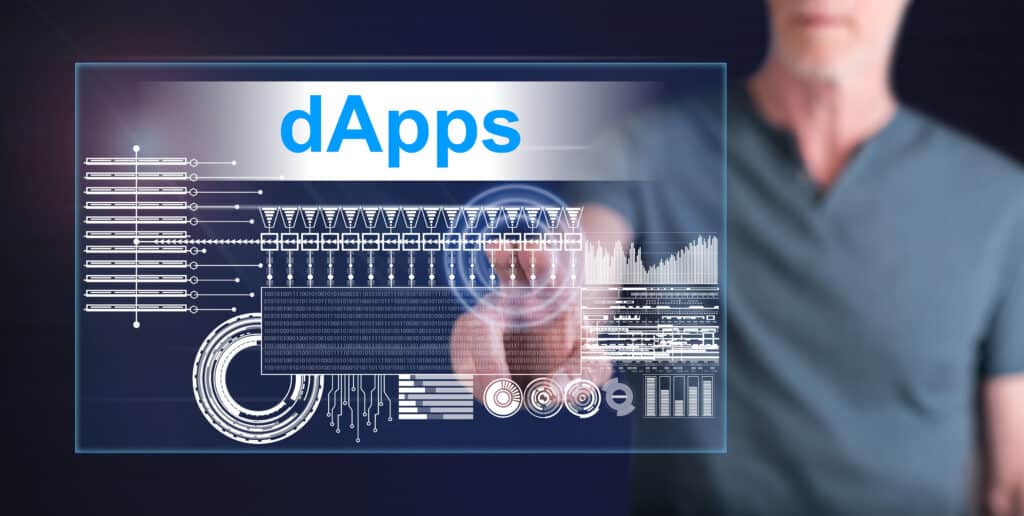 Man touching a dapps concept on screen