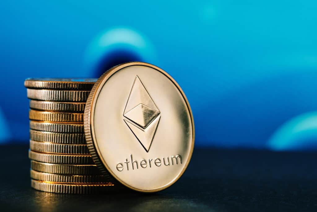 Ethereum cryptocurrencies and blue background