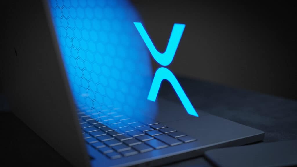 XRP Glowing like a hologram on a laptop 3D Rendering