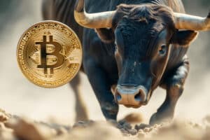 Running bull and bitcoin shiner for crypto bull run concept