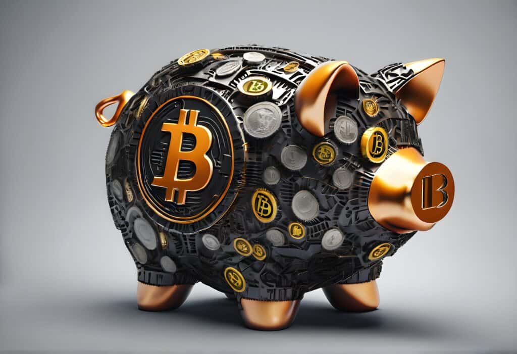 Piggy bank with bitcoins design