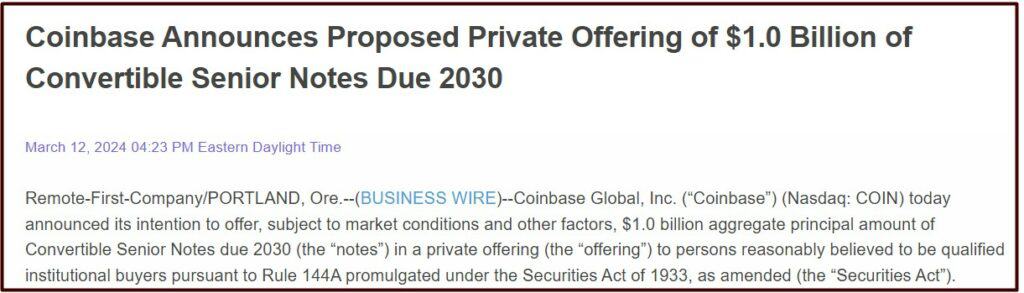 Coinbase announces 1 billion offering