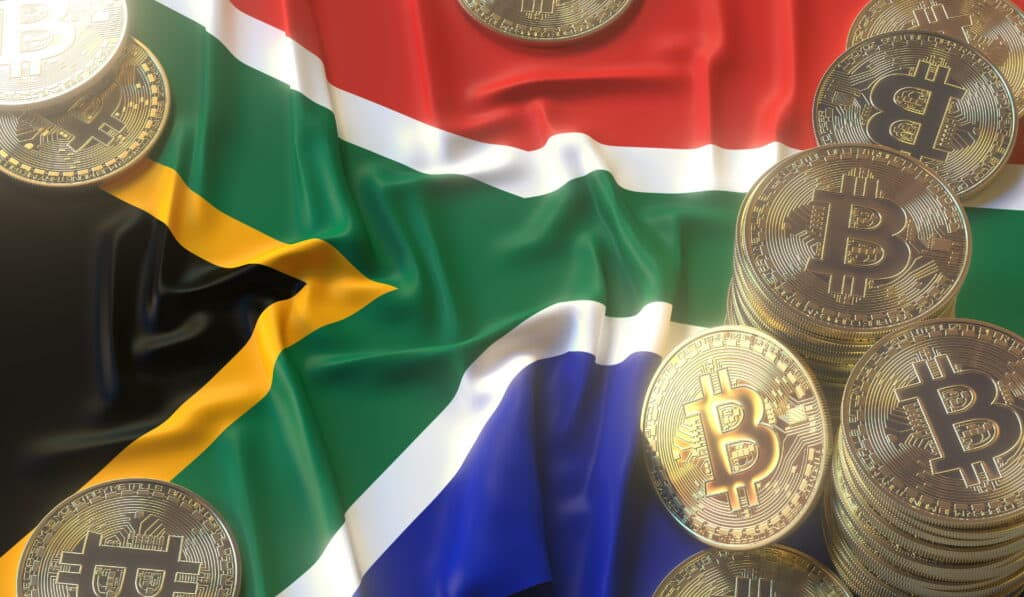Bitcoin and flag of South Africa