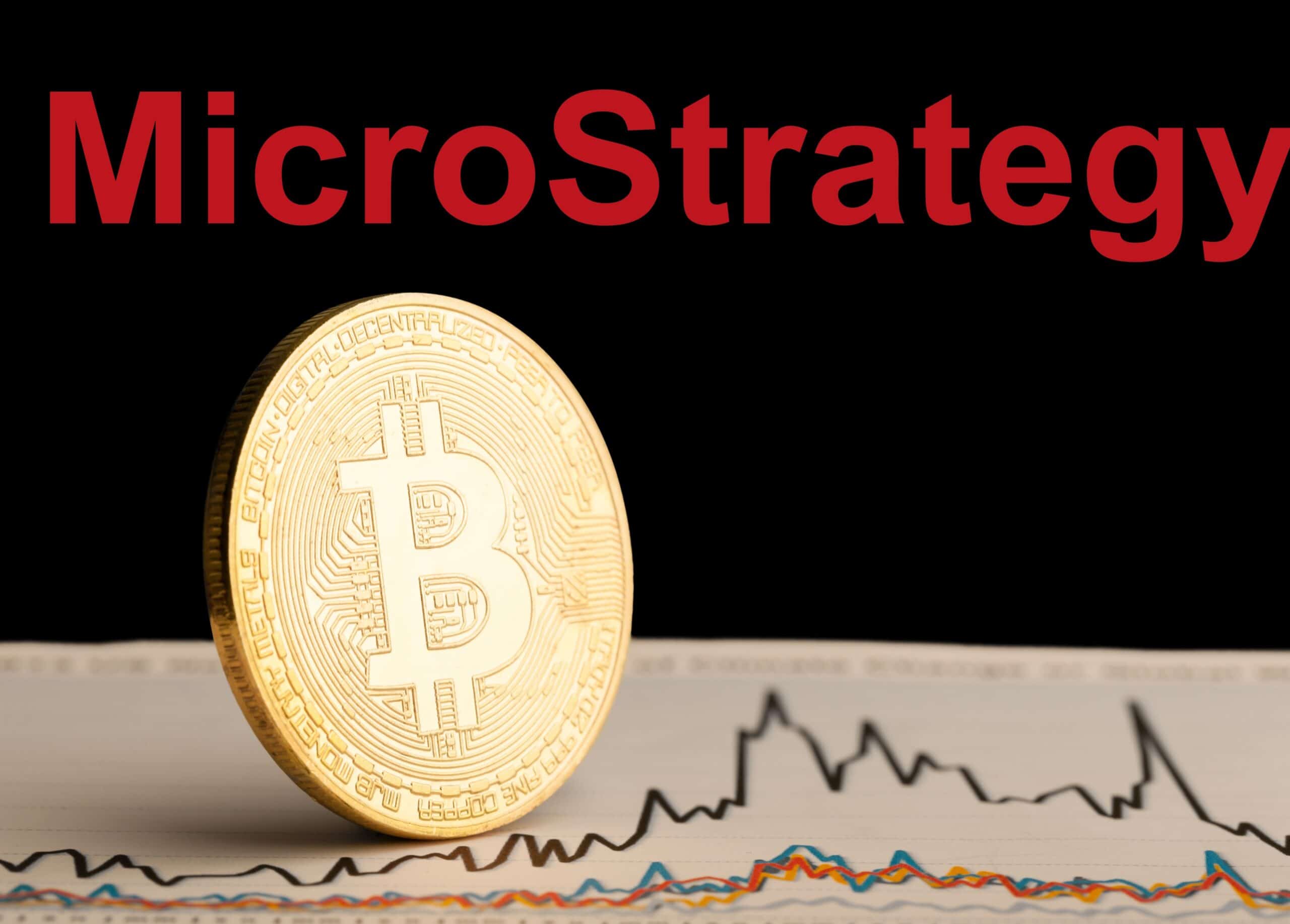 Bitcoin BTC representation coin with MicroStrategy text
