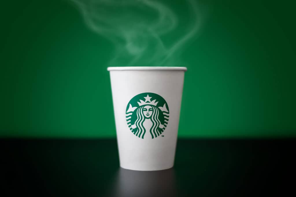 A cup of Starbucks coffee with logo