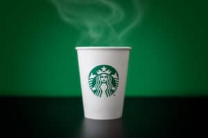 A cup of Starbucks coffee with logo