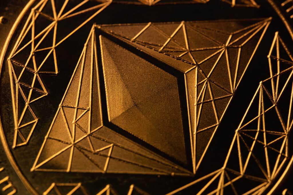 top view extreme macro closeup of crypto ethereum
