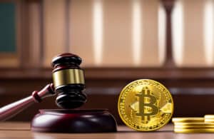Judge hammer and BTC crypto coin
