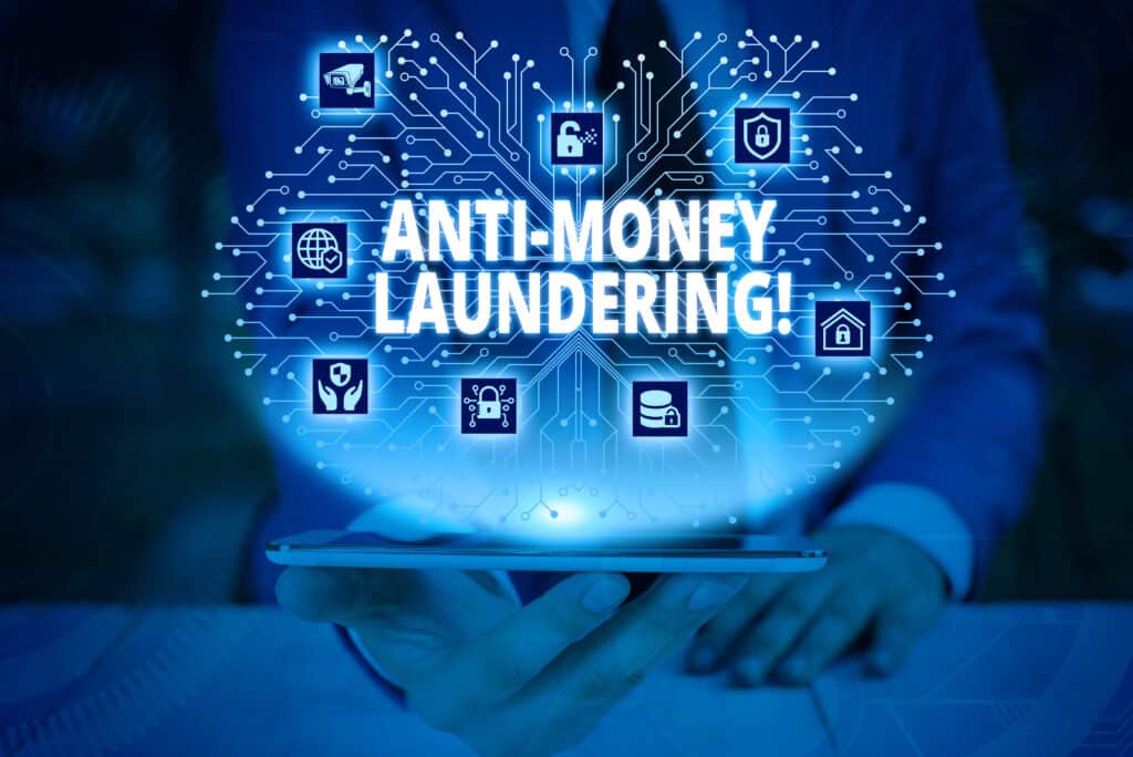 Writing note showing Anti Money Laundering