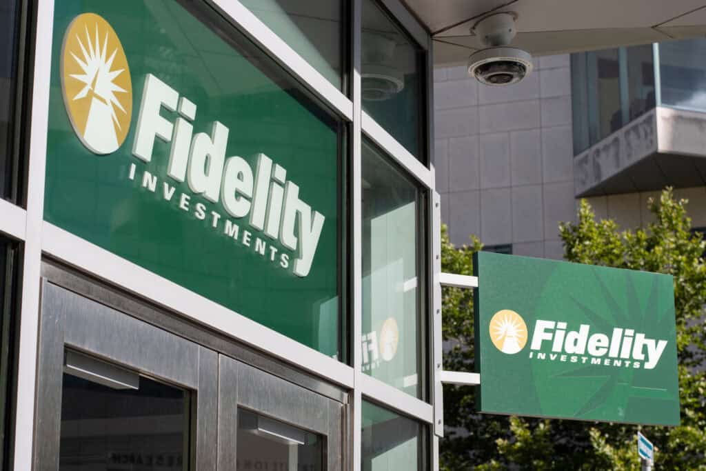 Fidelity Investments logo is seen at one of its locations in Cambridge, Massachusetts.