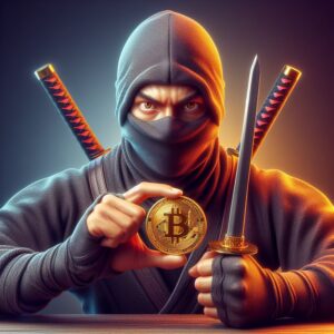 Samurai holding bitcoin and a short