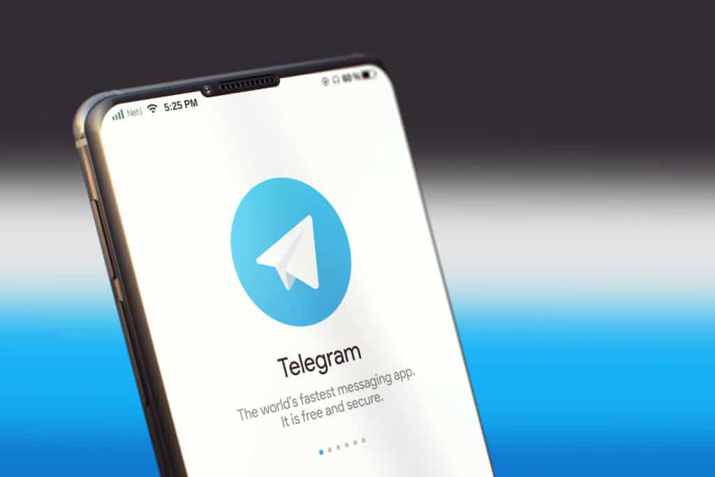 Telegram Mobile Application on the Smart Phone Screen. Close Up Studio Shot of Smartphone with Telegram Application.