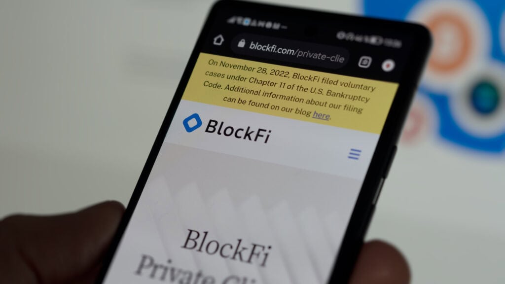 Screen of BlockFi site displayed on a smartphone.