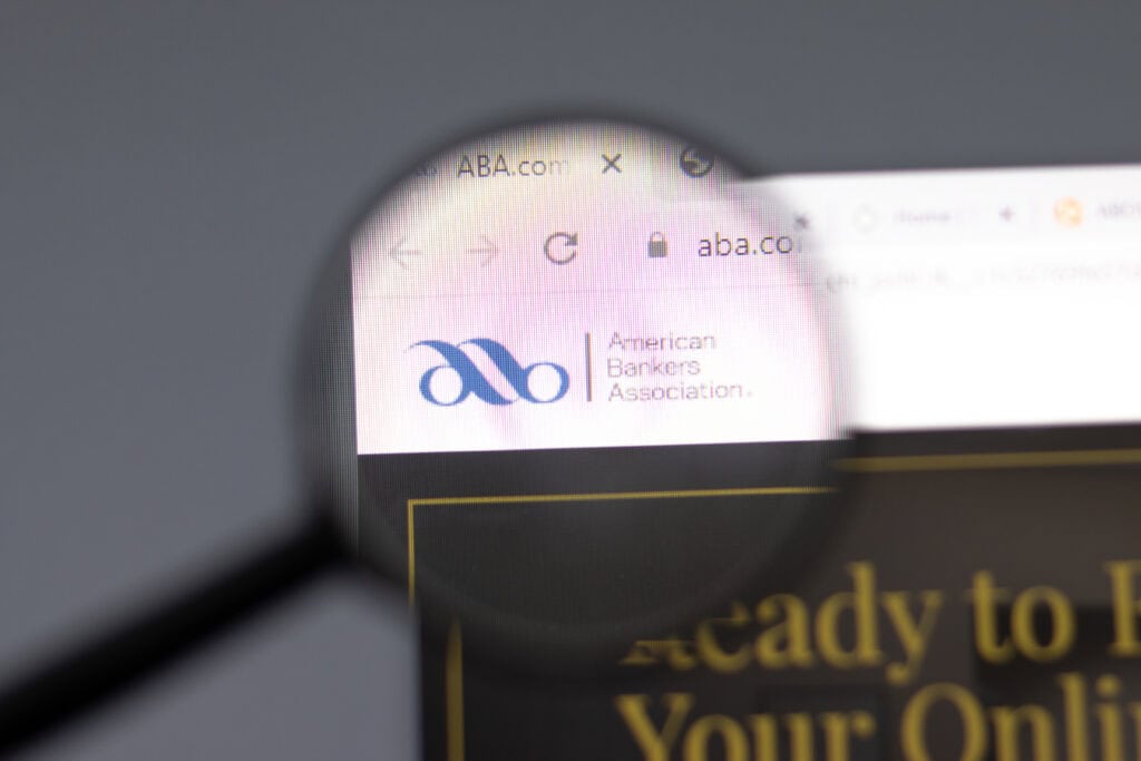 American Bankers Association ABA website in browser with company logo.