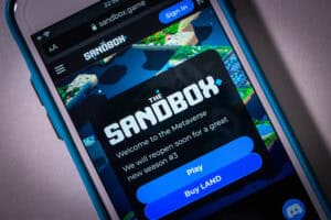 The Sandbox website on an iPhone in dark mood.