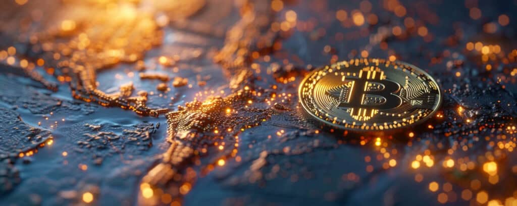 A future illuminated by the glow of bitcoin where digital wealth flows in glowing streams