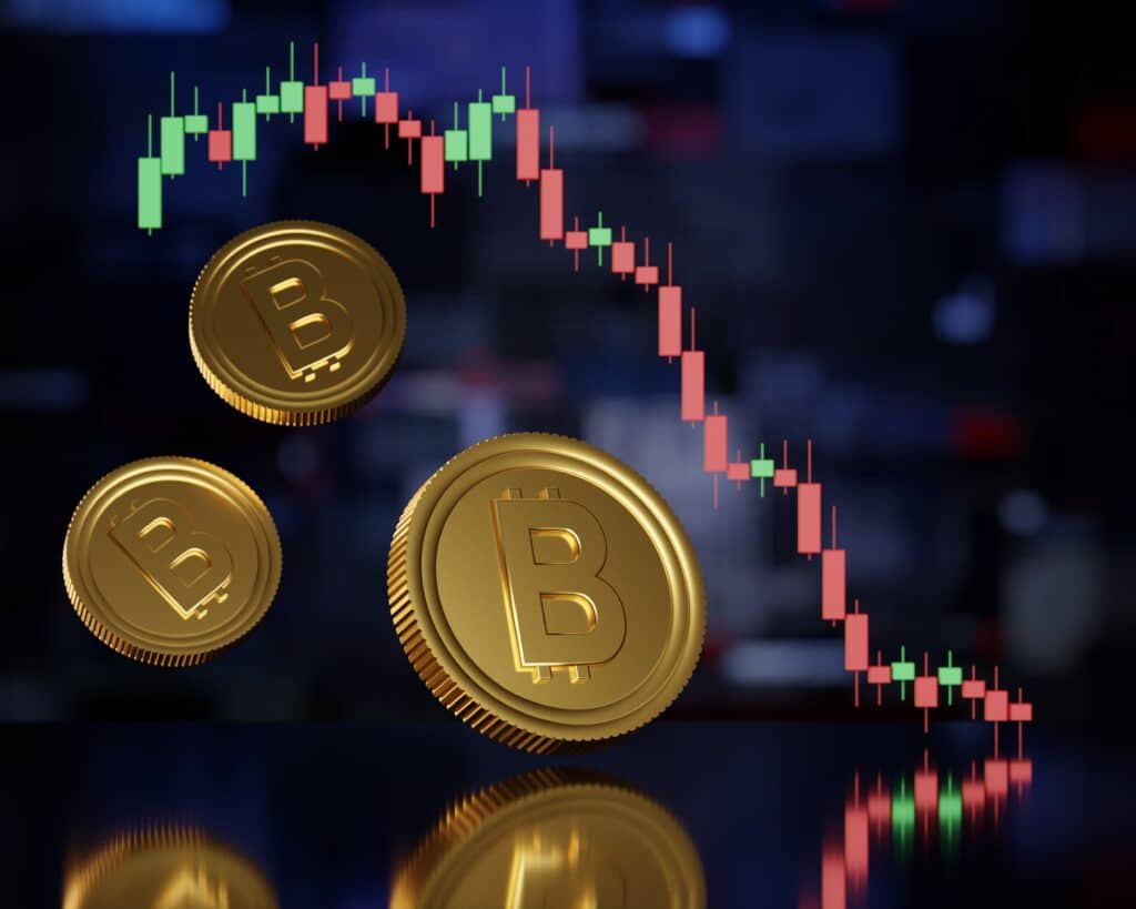Bitcoin and cryptocurrency trading system concept 3d render illustration.