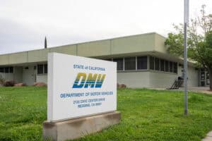 Exterior view of the Department of Motor Vehicles (DMV) office in Redding, California.