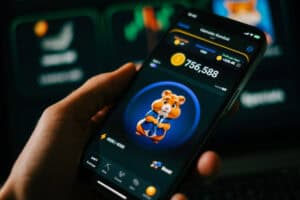 Hamster Kombat telegram bot on iPhone screen.