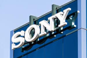 Sony sign at the Sony Interactive Entertainment offices in Silicon Valley; Sony Corporation is a Japanese multinational conglomerate corporation.